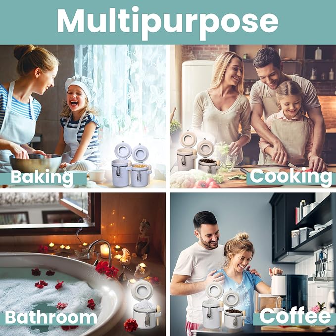 Home Intuition 4-Piece Ceramic Kitchen Canisters Set, Airtight Containers with Wooden Spoons Reusable Chalk Labels and Marker for Sugar, Coffee, Flour, Tea (White) - Image 3