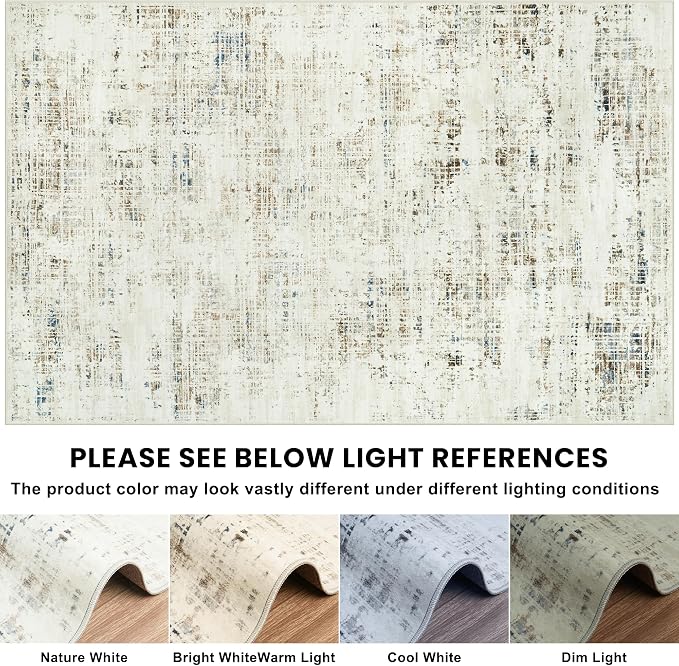 10x12 Washable Area Rug for Living Room Bedroom: Non-Slip Modern Gray White | Machine Washable TPR Backing, Stain-Resistant Low Pile, Pet & Kid Friendly, Abstract Decor for Dining Room, Dorm, Home Office - Image 8