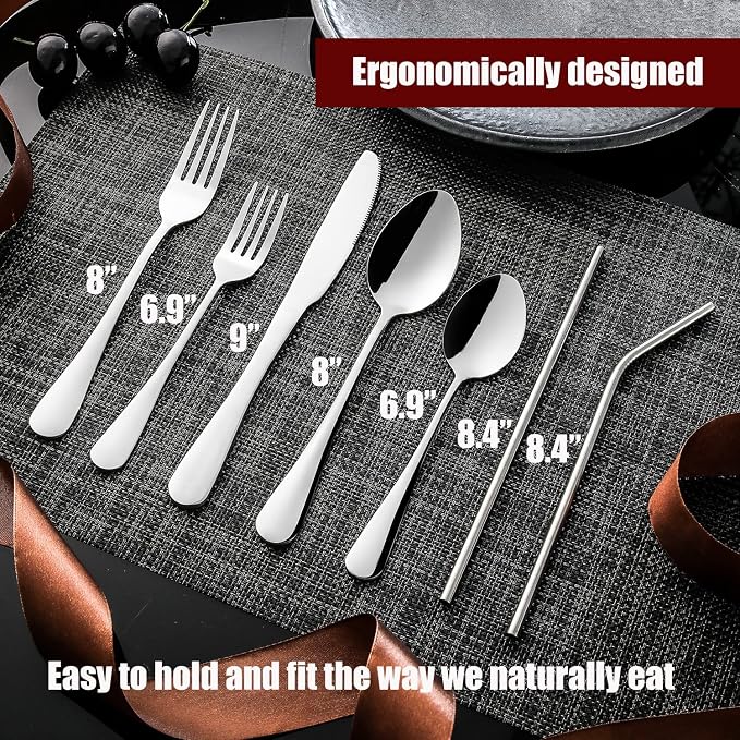 56 Pieces Silverware Service for 8 Flatware Set Stainless Steel Utensils Cutlery Set Dishwasher Safe - Image 5
