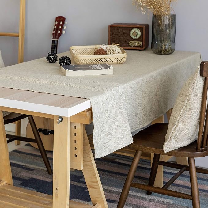 Home Brilliant Table Cloth Tablecloth Farmhouse Burlap Rectangle Tablecloth Party Kitchen Indoor Table Clothes for Dining Table, 52 x 102 inch, Natural Linen - Image 2