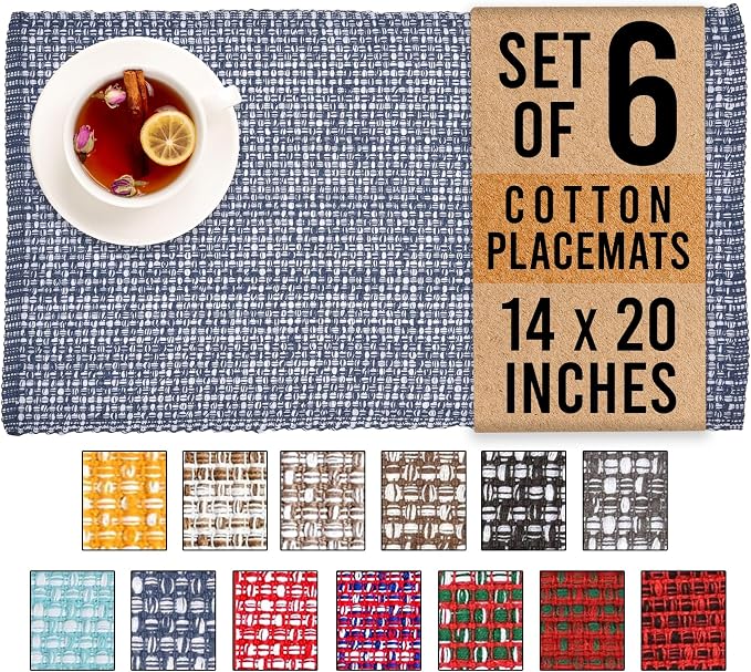 Urban Villa Two Tone Placemat Cotton Tablemat 14x20 (Set of 6) Blue White by CottonTrends