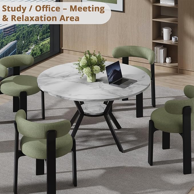 42" Round Dining Table for 2-4, Modern Kitchen Table with Faux Marble Tabletop & Metal Legs, Space Saving Circle Table with Storage, Wood Kitchen & Dining Room Tables for Kitchen Dining Room - Image 8