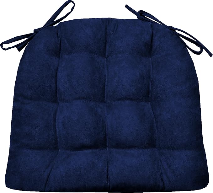 Barnett Home Decor Microsuede Royal Blue Dining Chair Pad with Ties - 16.5 x 18 Size Medium - Latex Foam Fill Cushion, Reversible, Machine Washable - Microfiber Ultrasuede by BarnettHomeDecor