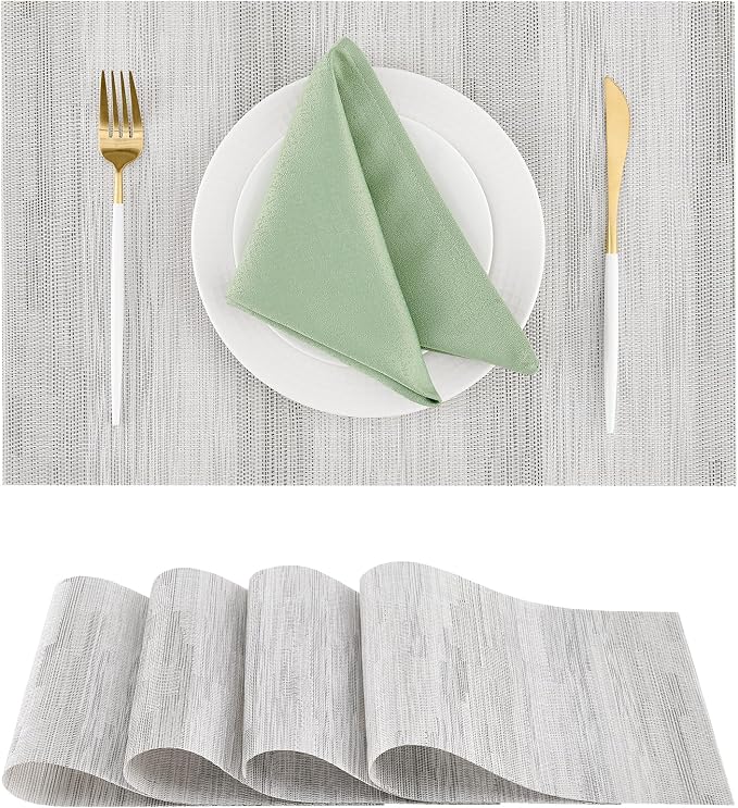 Leetaltree Lightsteel Black Placemats Set of 4 - Heat Resistant Non-Slip Place mats for Dining Table, Washable Durable PVC Vinyl Woven Table Mats (Lightsteel Black, 4) by Leetaltree-ArtatEveryTable
