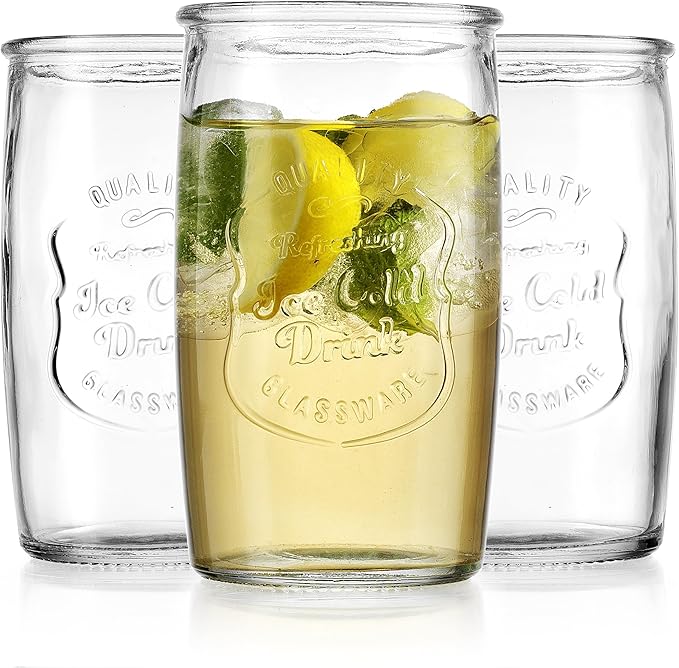 Glaver's Set of 8 Highball Glass Cups 20 OZ Stemless Tall Drinking Glasses For Everyday Use, Vintage Ice Cold Logo Tumbler Glassware for Bar, Juice, Cocktails, Beer, Water glasses. - Image 7