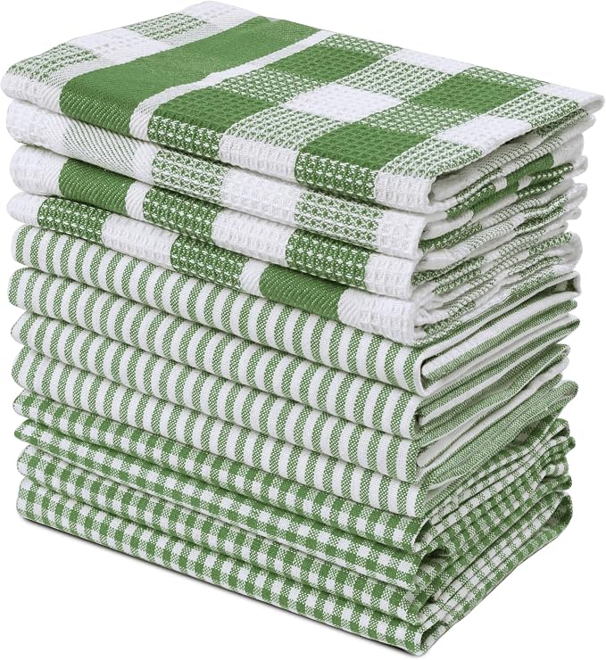 LANE LINEN 100% Cotton Kitchen Dish Cloths, Ultra Soft Absorbent Quick Drying Dish Towels, Multiweave Wash Cloths Dish Towel Sets, 12x12 Inches, 12 Pack - Olive by LaneLinen