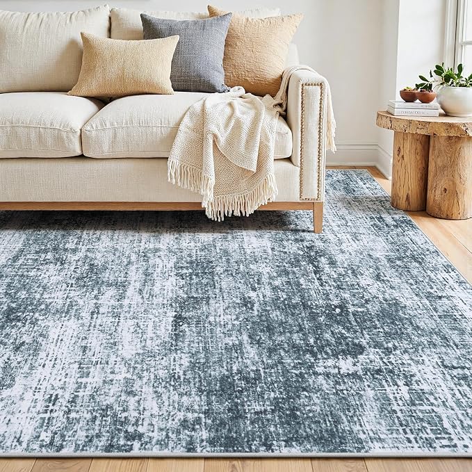 5x7 Area Rug for Living Room Bedroom: Non-Slip Modern Light Slate Blue | Machine Washable TPR Backing, Stain-Resistant Low Pile, Pet & Kid Friendly, Abstract Decor for Dining Room, Dorm, Home Office - Image 9