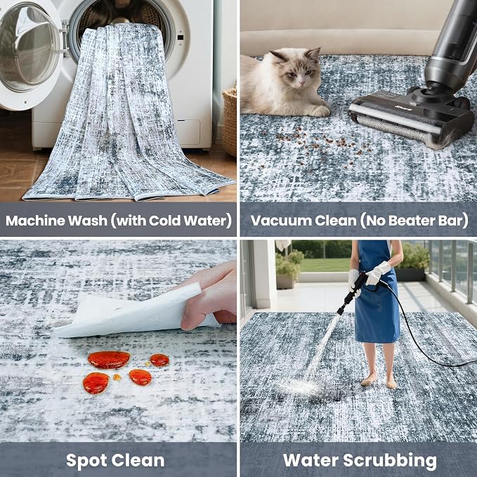 10x12 Area Rug for Living Room Bedroom: Non-Slip Modern Light Slate Blue | Machine Washable TPR Backing, Stain-Resistant Low Pile, Pet & Kid Friendly, Abstract Decor for Dining Room, Dorm, Home Office - Image 6