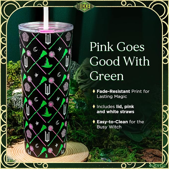 Dragon Glassware x Wicked Stainless Steel Tumbler with Straw, 24 oz - Green | Vacuum Insulated Wicked Cup with Lid & Straw For Water & Iced Tea; Official Wicked Merch - Image 4