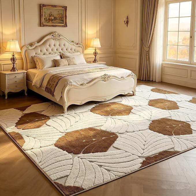 Washable Area Rug 4'x6' for Kids Room Living Room Bedroom, Leaves | Soft Cozy Fluffy Mid Pile Machine Washable Non Slip Modern Jacquard Boho Accent Area Carpet for Nursery Kids Room Hotel - Image 2