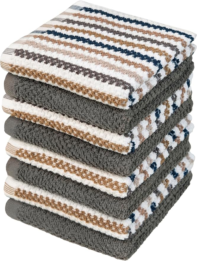 Bumble Dish Cloths 8-Pack, Cotton Kitchen Towels, 12"x12" Grey Wide Stripes | 430 GSM Soft Dish Towels for Kitchen, Highly Absorbent & Durable Kitchen Rags for Washing Dishes by BumbleTowels