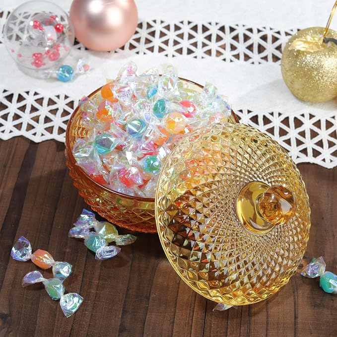 Joeyan 12 oz Small Amber Glass Jars with Lid,Embossed Glass Candy Dishes,Diamond Faceted Food Container,Decorative Jewelry Box Apothecary Canisters,Colored Kitchen Bathroom Buffet Storage Organizer - Image 3