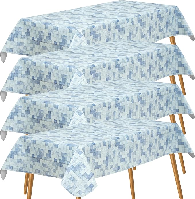 FIFTY FEET 54X54 Inch Square Tablecloth, Vinyl Tablecloth with Flannel Backing Waterproof Table Cloth, Spill Proof Picnic Table Cover for Outdoor/Indoor/Camping/Dining(Blue Plaid) - 4 Packs by FIFTYFEET