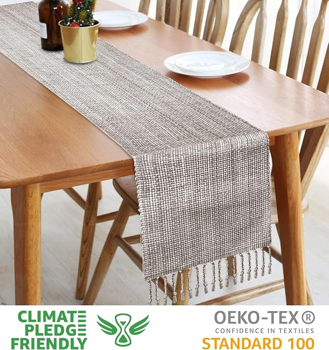 Urban Villa Two Tone Table Runner Cotton Quality 14x72 Taupe/White - Image 2