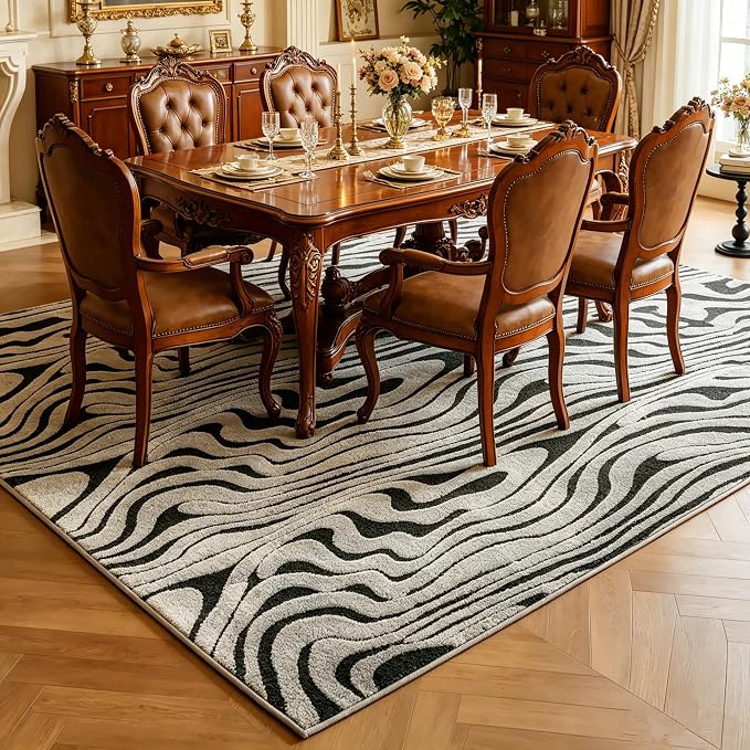5'x7' Washable Area Rugs for Living Room Bedroom Office, Zebra | Soft Cozy Fluffy Mid Pile Machine Washable Non Slip Boho Modern Accent Rug for Dining Room Office Kids Room Dorm - Image 4