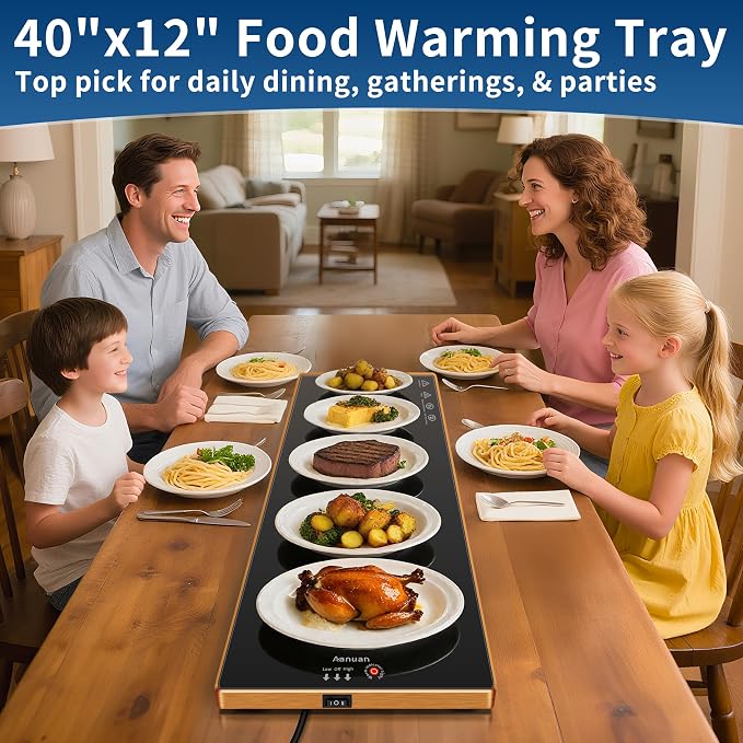 Warming Trays for Buffets Party, 40"x12", Tempered Glass Food Warmer, Black | Keep Food Warm,Electric Warming Mat For food for Daily Use, Button Temperature Control,Full Surface Warm,Build-in Thermostat - Image 2