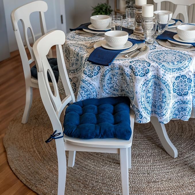 Barnett Home Decor Microsuede Dining Chair Cushions with Ties, 16.5 x 18 Inches, Pack of 4 – Machine Washable, Reversible with Plush Latex Foam Fill for Comfortable Seating – Royal Blue - Image 4