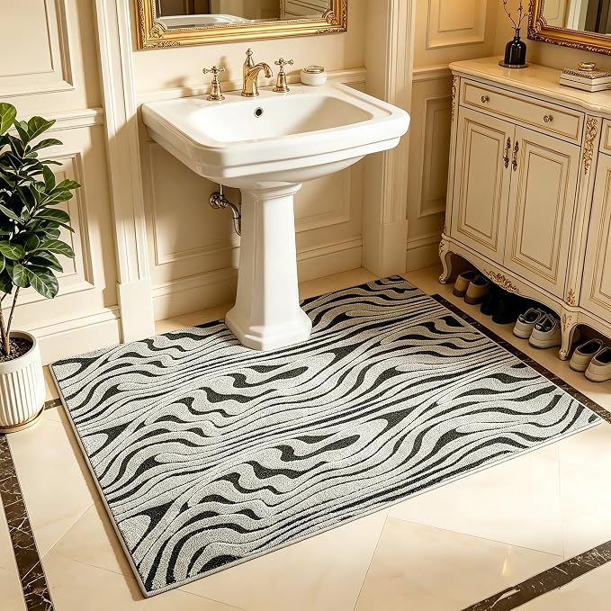 Entrance Mat 3'x5', Geometric Boho Indoor Doormat for Porch, Zebra | Soft Cozy Fluffy Mid Pile Machine Washable Non Slip Accent Rug for Entryway Front Door Sink Indoor Entrance Bathroom - Image 2