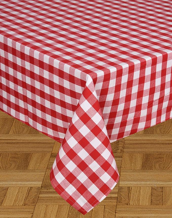 Urban Villa Tablecloth Cotton Tabletop 60x102 (8-10 Seat) Red/White Checks by CottonTrends