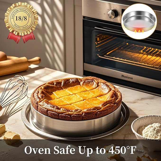 Inqibee 8-9.5-11 Inch Round Cake Pan Set, Stainless Steel Textured Bottom | Tri-ply Stainless Steel, Rolled Rim Layer Cake Bakeware, Oven & Dishwasher Safe, Healthy Non-Toxic for Birthday Wedding Cake - Image 4