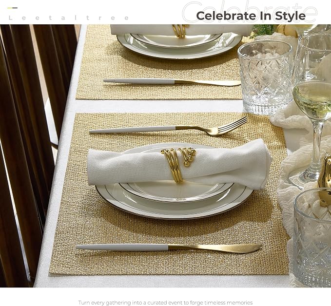Leetaltree Gold Placemats Set of 24 - Heat Resistant Non-Slip Place mats for Dining Table, Washable Durable PVC Vinyl Woven Table Mats(Luxury Gold, 24) - Image 3