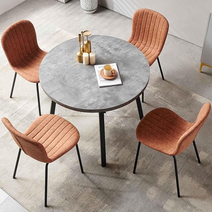 5-Pieces 37.4" Round Dining Table Set for 4,Mid Century Modern Small Coffee Table, Engineered Wood Table and Chairs Set of 4 for Kitchen, Dining Room, Office(1 Table+4 Brown PU Leather Chairs) - Image 6