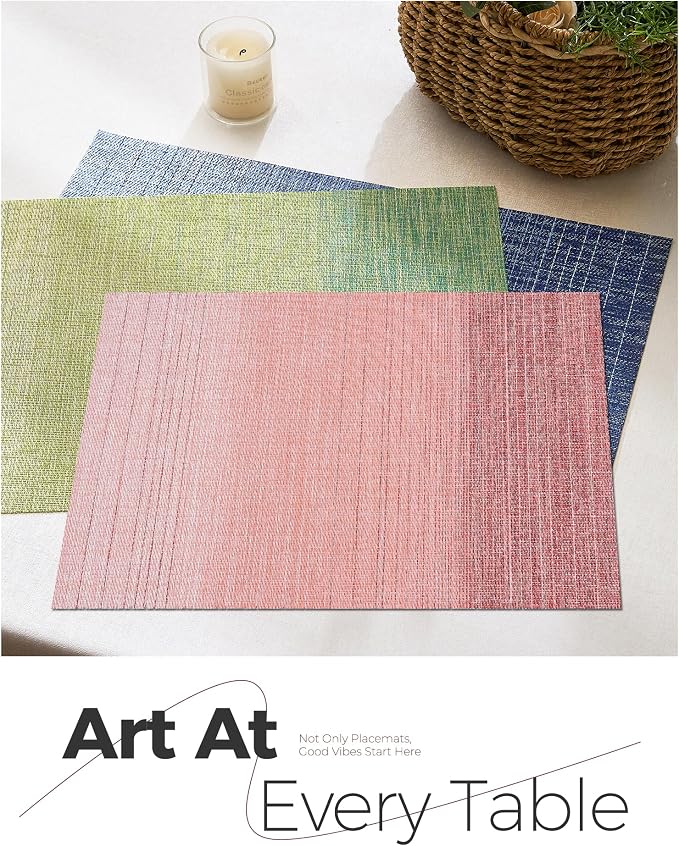 Leetaltree Gradient Pink Woven Placemats Set of 4 - Heat Resistant Non-Slip Place mats for Dining Table, Washable Durable PVC Vinyl Woven Table Mats(Gradient Pink, 4) - Image 7