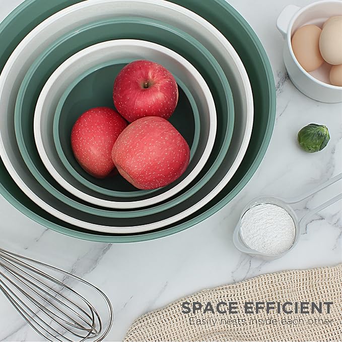 Rae Dunn Mixing Bowls with Lids - 10 Piece Plastic Nesting Bowls Set includes 5 Prep Bowls and 5 Lids (Sage) - Image 4