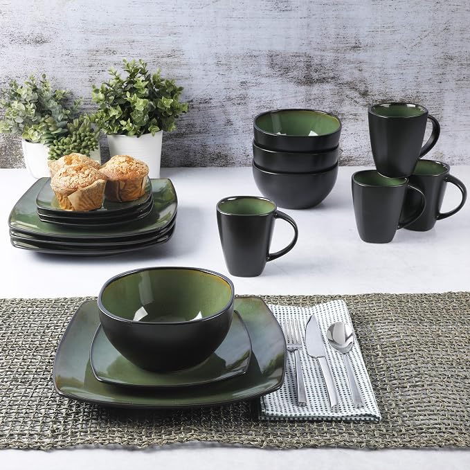 Gibson Elite Soho Lounge 16 Piece Dinnerware Set, Green - Image 6