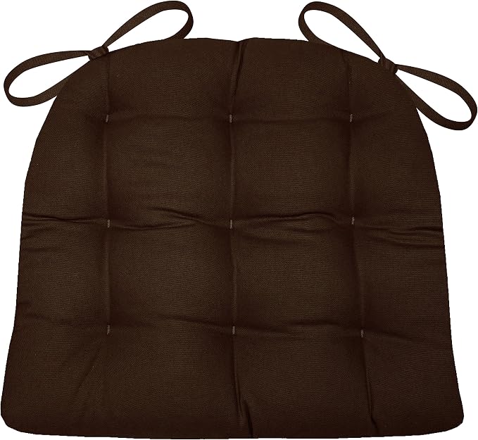 Barnett Home Decor Cotton Duck Brown Dining Chair Pad with Ties - 19 x 19 Size Large Chair Cushion - Latex Foam Fill - Machine Washable, Reversible, Solid Color, 100% Cotton, Made in USA by BarnettHomeDecor