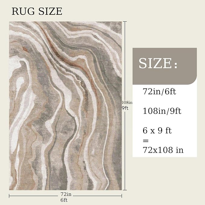 6x9 Area Rug, Machine Washable Soft Living Room Rug - Stain Resistant Non-Slip Rug for Bedroom, Pet Friendly, Modern House Decor - Image 2