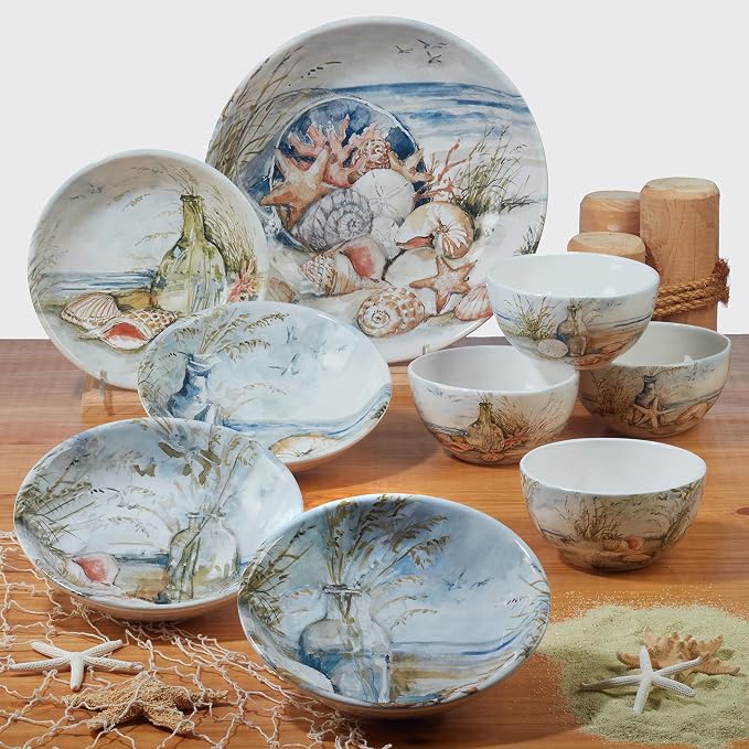 Coastal Landscape 16 oz. Ceramic Mugs – Set of 4 Assorted Beach Designs with Starfish, Shells & Ocean Bottles – Seaside Coffee Cups for Tea, Hot Cocoa, or Gifting – Blue Handle Accent (Pack of 3) - Image 6
