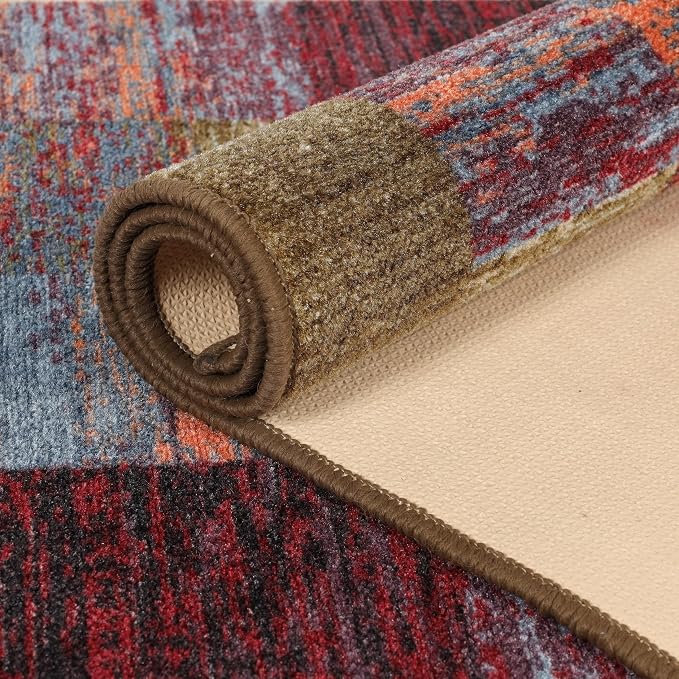 Superior Indoor Non-Slip Area Rug, Rustic Floor Decor, Color Block Rug for Living Room, Bedroom, Office, Kitchen, Dining, Washable Rugs, Foam Back, Lockwood Collection, 4' x 6', Brown-Burgundy - Image 6