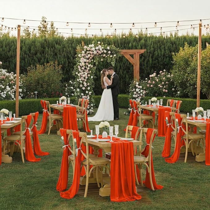 Pack of 25 | Orange |14ft Chiffon Table Runner 29x170 Inches Long Romantic Rustic Sheer Gauze Runner for Wedding Bridal Shower Birthday Banquets Engagement Spring Easter Boho Decorations - Image 2