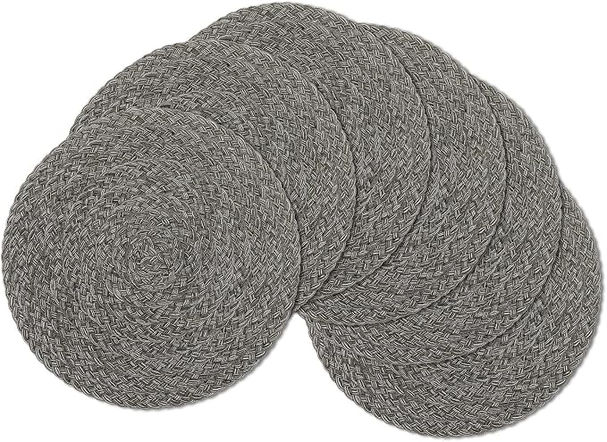 SHACOS Round Braided Placemats Set of 6 Thick Woven Placemats Washable 15 inch Circle Place Mats Non Slip Table Mats for Dining Table, Gray White - Image 5