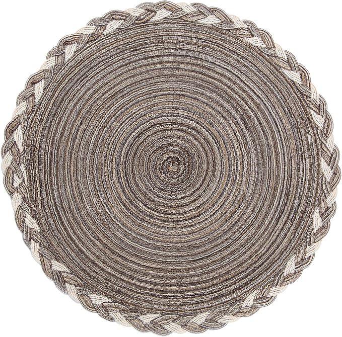 SHACOS Round Placemats Set of 4 Braided Glitter Round Table Placemats 15 inch for Wedding Holiday Party (Multicolor-Light Coffee, 4) - Image 3