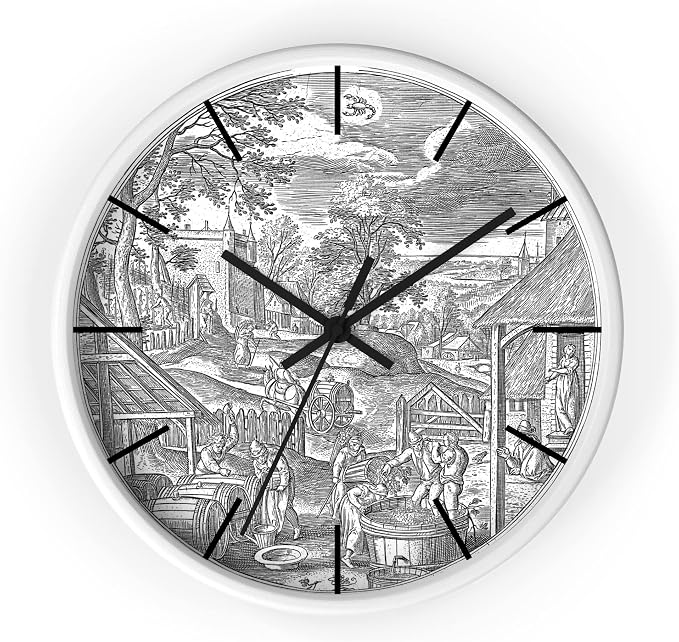 Mozingo ~ Wine Clock for Kitchen Bar Wall It's Wine O'clock Silent Time Gift Home Decor Made In USA, 10" (Hour Marks - Lines, Clock Frame Color - White, Wine Theme #06) by Unknown