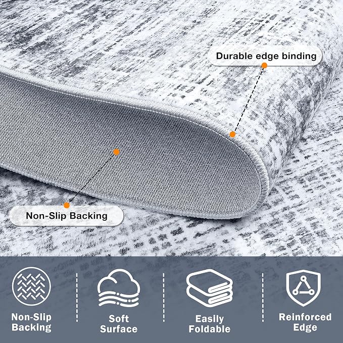 8x10 Washable Area Rug for Living Room Bedroom: Non-Slip Modern Black Grey | Machine Washable TPR Backing, Stain-Resistant Low Pile, Pet & Kid Friendly, Abstract Decor for Dining Room, Dorm, Home Office - Image 5