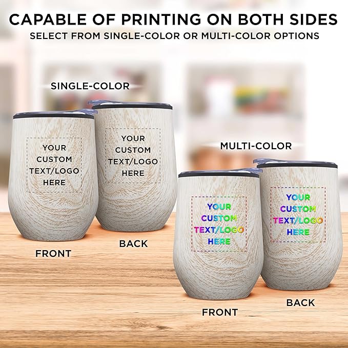 Custom Palmera Stemless Wine Tumblers with Lids 12 oz. Set of 24, Personalized Bulk Pack - Perfect for Wine, Cocktails, Other Hot & Cold Beverages - Ashwood