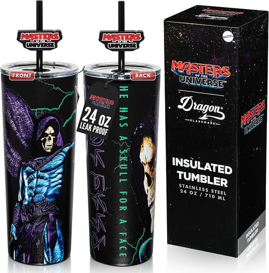 Dragon Glassware x Masters of the Universe Tumbler (MOTU), 24 oz - Skeletor | Vacuum Insulated Stainless Steel Tumbler with Straw & Lid; With Straw Topper; Official Masters of the Universe 2026 Movie Cup by DragonGlassware