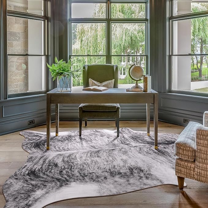 Amearea Premium Faux Cow Hide Rug, Large, Grey, 5.2x4.6 Feet, Animal Print, Rustic, Suede Backing, Non-Slip, Machine Made, Indoor, Adult, Unisex, Stain Resistant, Hand Wash Only, Bedroom, Area Rug - Image 2