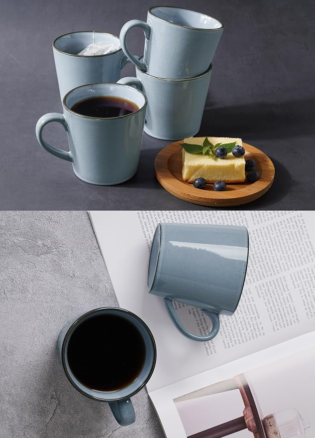 famiware Coffee Mug Set of 4, Annecy 14 oz Ceramic Reusable Cups Set with Handle, Microwavable and Dishwasherable Stoneware Drinkware Set for Tea, Milk, Water, Reactive Blue - Image 4