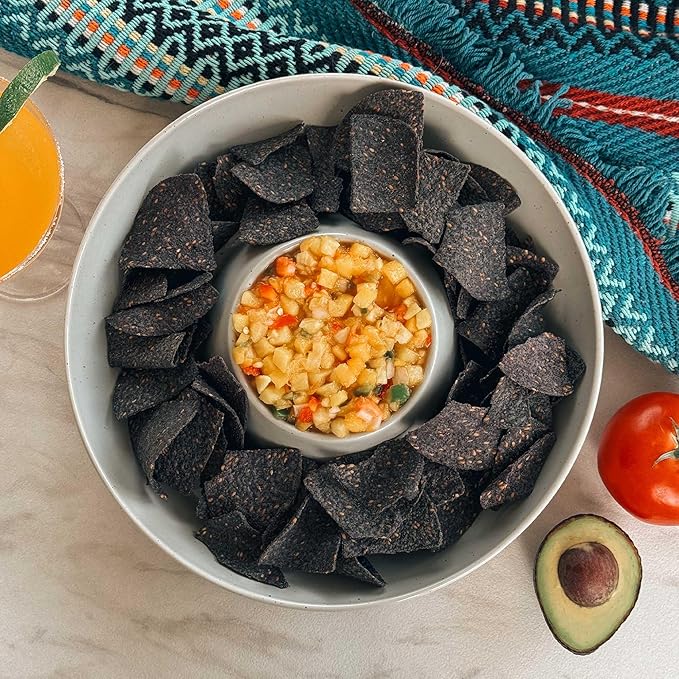 Mora Ceramic Chips and Dip Serving Tray: Large Divided Party Bowl Set for Chips & Salsa, Veggies & Dip, Fruit, Snacks, Entertaining, Hosting, etc. Minimalist Design for the Modern Hostess - Earl Grey - Image 7