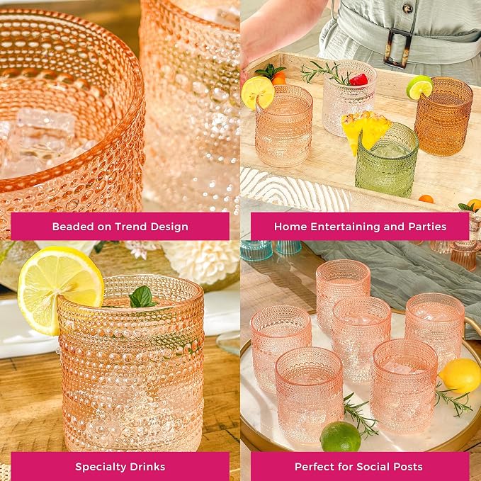 Kate Aspen Rose Gold Cups Pink Hobnail Beaded Drinking Glasses Set of 6-10 oz Vintage Glassware Set Cocktail Glass Set, Juice Glass, Water Cups | Makes A Great Hostess Gift, Gift for New Home Owners - Image 6