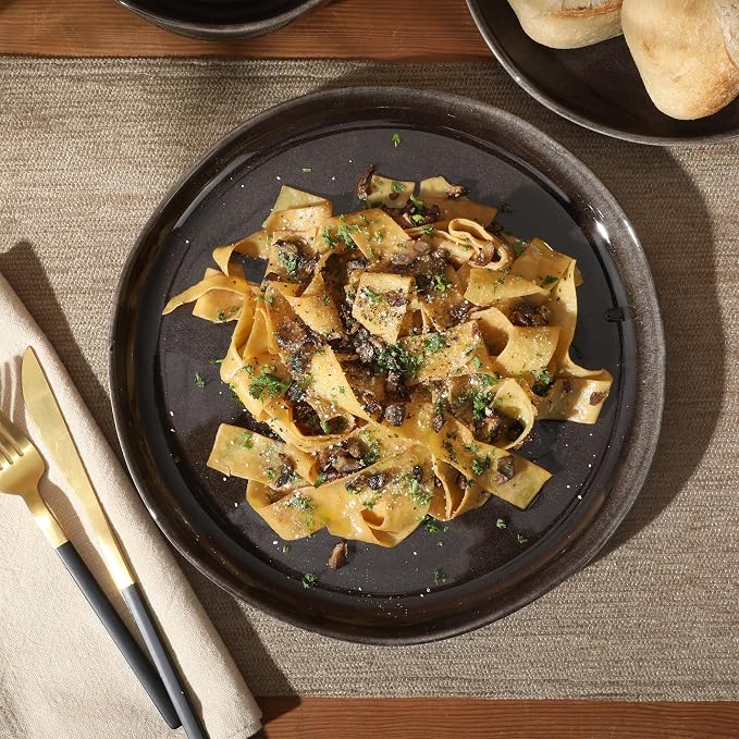 Gibson Elite Nardini 12 Piece (Service for 4) Plates and Bowls Reactive Glaze Dishes Stoneware Ceramic Dinnerware Set - Black - Image 7