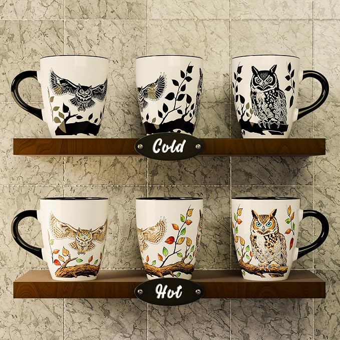 Color Changing Owl Coffee Mug 12oz – Heat Sensitive Ceramic Cup with Floral Reveal – Gifts for Owl Lovers, Unique Coffee Mugs for Women, Christmas Holiday Gift, Perfect for Coffee, Tea or Cocoa - Image 2