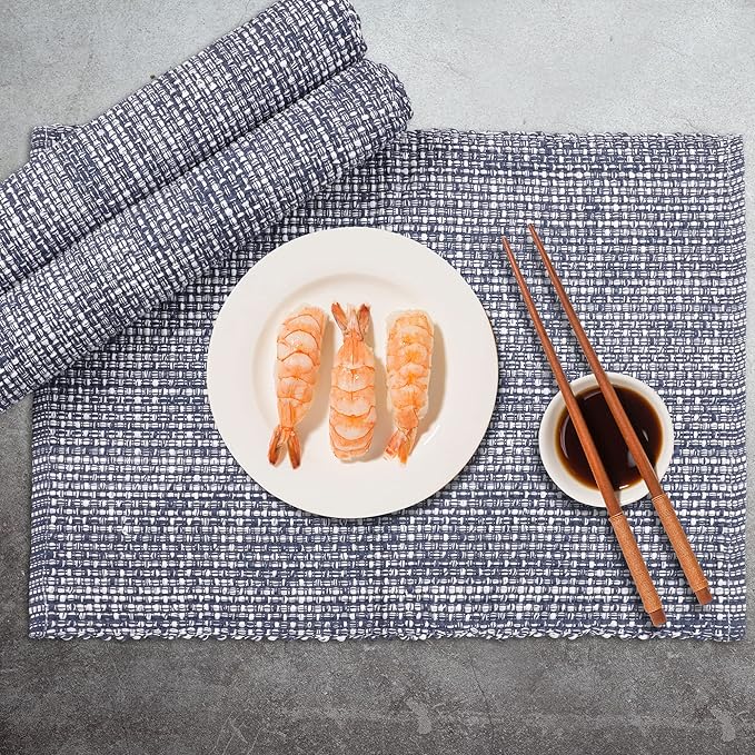 Urban Villa Two Tone Placemat Cotton Tablemat 14x20 (Set of 6) Blue White - Image 6