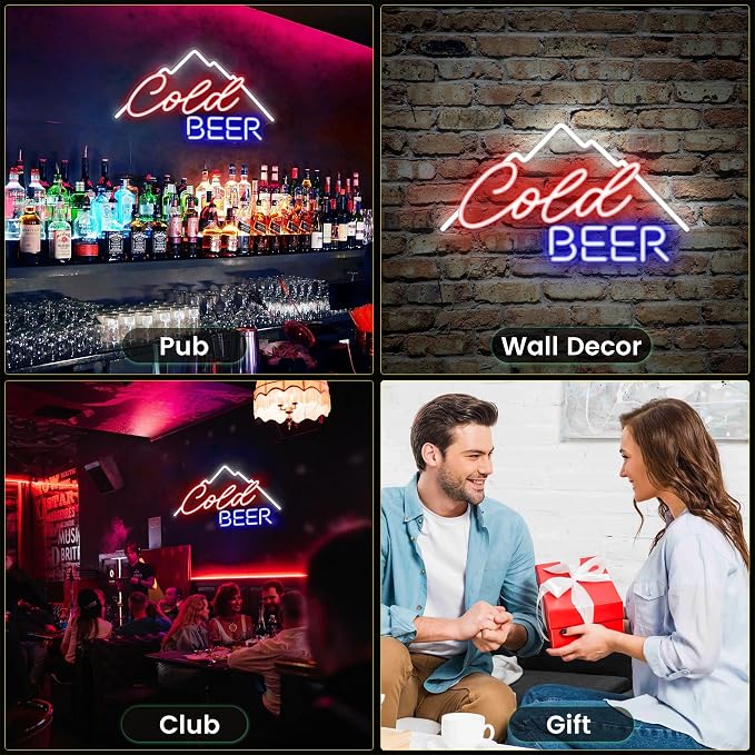 Kavaas Cold Beer Neon Sign 16.5" x 9.4", Neon Beer Signs for Man Cave, Home Bar, Pub, Wall Decor - Best Gifts for Beer Lovers, Birthday, Christmas - Image 6