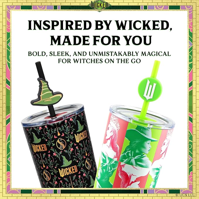 Dragon Glassware x Wicked Stainless Steel Tumbler, 24 oz - Enchanted | Vacuum Insulated Wicked Cup with Lid & Straw For Water & Iced Tea; With Straw Charm; Official Wicked Merch - Image 6