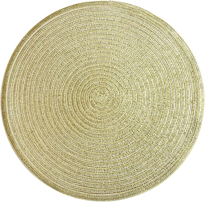 SHACOS Glitter Gold Round Braided Placemats Set of 8 Sparkle Washable 15 inch Round Table Mats Woven Place Mats for Christmas Party Dining Table Decor (Gold, 8) - Image 4